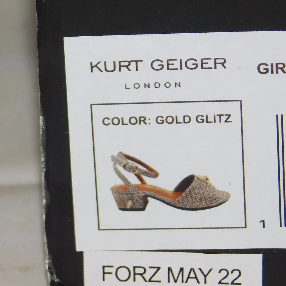 Kurt Geiger London Mini Kensington Block Heel Sandal Girls Size 2 Gold Glitz